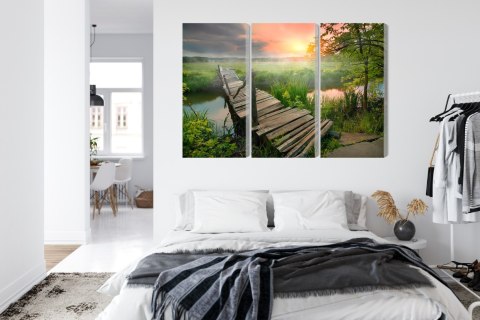 Obraz Wieloczęściowy Łąka O Świcie Canvas 150x100 LBS-4638-C150-100_3X50-100