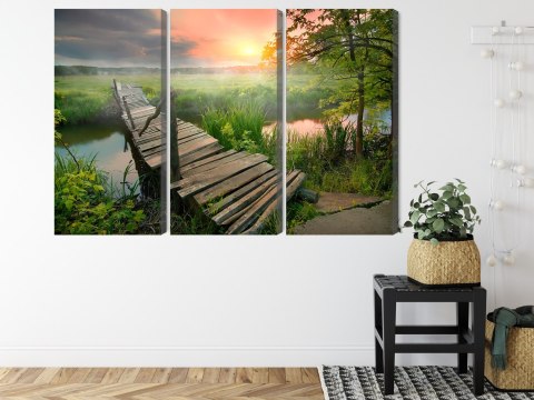 Obraz Wieloczęściowy Łąka O Świcie Canvas 150x100 LBS-4638-C150-100_3X50-100