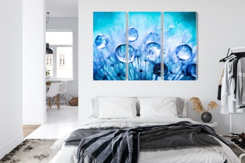 Obraz Wieloczęściowy Krople Rosy Na Nasionach Mniszka Lekarskiego W Skali Makro Canvas Naturalny 120x80 LBS-3703-NC120-80_3X40-