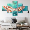 Obraz Wieloczęściowy Motyl Na Liściu W Skali Makro Canvas 200x120 LBS-3942-C200-120_1X40-120_2X40-80_2X40-40