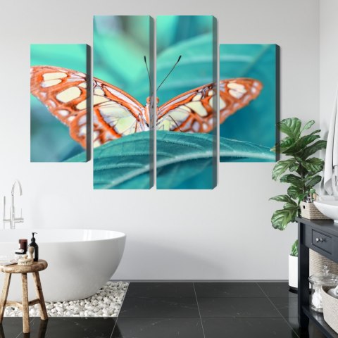 Obraz Wieloczęściowy Motyl Na Liściu W Skali Makro Canvas 200x150 LBS-3940-C200-150_2X50-150_2X50-100