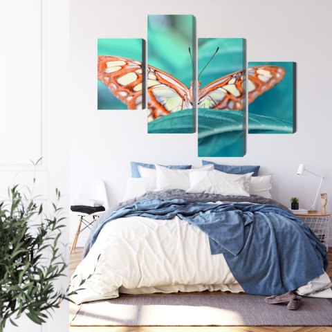 Obraz Wieloczęściowy Motyl Na Liściu W Skali Makro Canvas Naturalny 240x150 LBS-3941-NC240-150_2X60-150_2X60-90