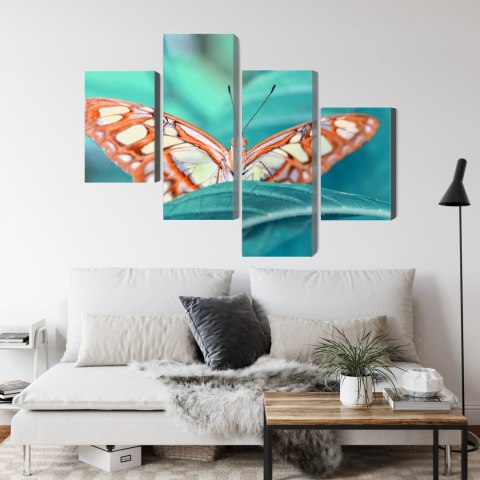 Obraz Wieloczęściowy Motyl Na Liściu W Skali Makro Canvas Naturalny 240x150 LBS-3941-NC240-150_2X60-150_2X60-90