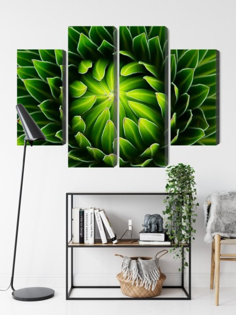 Obraz Wieloczęściowy Zielona Roślina W Skali Makro Canvas Naturalny 200x150 LBS-3710-NC200-150_2X50-150_2X50-100