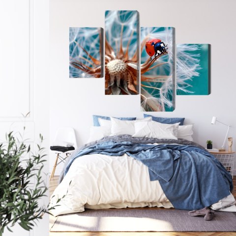 Obraz Wieloczęściowy Biedronka Na Mniszku Lekarskim W Skali Makro Canvas 160x100 LBS-3956-C160-100_2X40-100_2X40-60