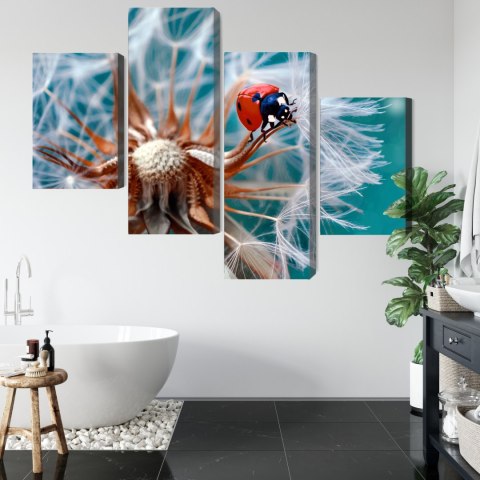 Obraz Wieloczęściowy Biedronka Na Mniszku Lekarskim W Skali Makro Canvas 160x100 LBS-3956-C160-100_2X40-100_2X40-60