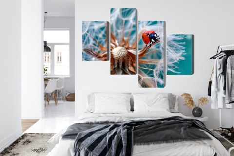 Obraz Wieloczęściowy Biedronka Na Mniszku Lekarskim W Skali Makro Canvas 160x100 LBS-3956-C160-100_2X40-100_2X40-60