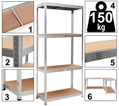 Regał magazynowy 4 poziomy 174x80x40 150 kg srebrny