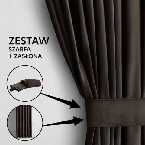 Zasłona VELVET  brązowy   velvet 140x270 ameliahome - CURT/AH/VELVET/PLEAT/D.BROWN/140X270/1PC