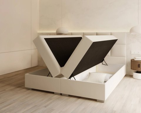 Łóżko kontynentalne PORTLAND podnoszony stelaż, 2 pojemniki na pościel - 160x200 - PARIS - White