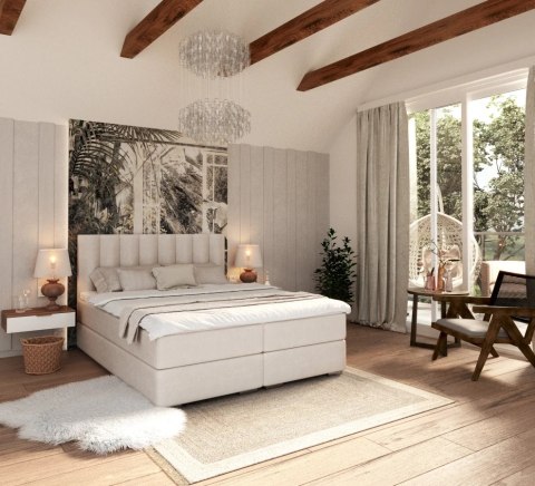 Łóżko kontynentalne LINCOLN materace, 2 pojemniki na pościel - 160x200 - TRINITY - Kremowy