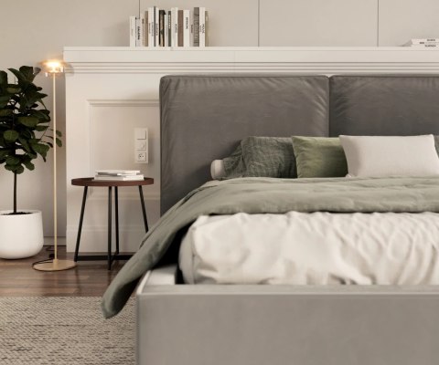 Łóżko tapicerowane BRISTOL z pojemnikiem i stelażem podnoszonym  180x200  SZTRUKS  Krem