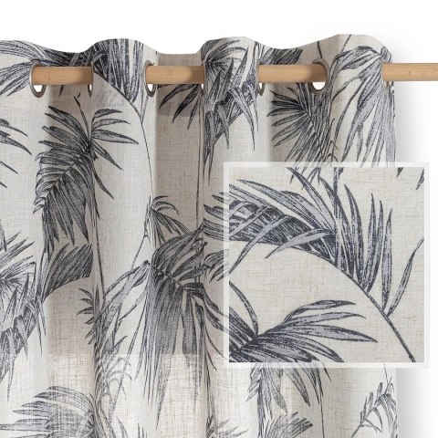 RESTILO zasłona PALMERA kolor beżowy przelotki srebrne materiał len, mikrofibra 135x250 - CURT/RES/LINEN/PALMERA/EYELETS/BEIGE/1
