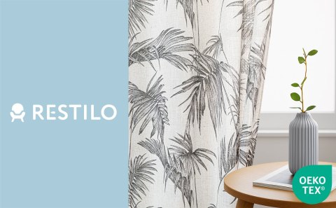 RESTILO zasłona PALMERA kolor beżowy przelotki srebrne materiał len, mikrofibra 135x250 - CURT/RES/LINEN/PALMERA/EYELETS/BEIGE/1