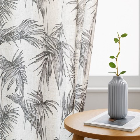 RESTILO zasłona PALMERA kolor beżowy przelotki srebrne materiał len, mikrofibra 135x250 - CURT/RES/LINEN/PALMERA/EYELETS/BEIGE/1