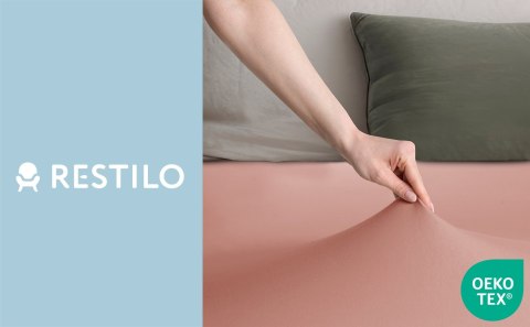 Prześcieradło AMBER kolor koralowy styl klasyczny materiał jersey 220-240x220 DecoKing - FITTED/AMBER/PEACH/220-240x220+30