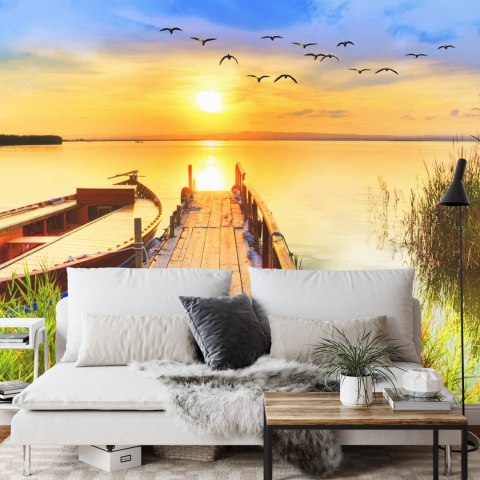 Fototapeta Pejzaż Z Jeziorem O Zachodzie Słońca Vinyl Gładki 152.5x104 FT-3890-VGL