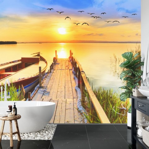 Fototapeta Pejzaż Z Jeziorem O Zachodzie Słońca Vinyl Gładki 152.5x104 FT-3890-VGL