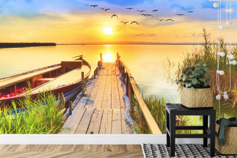 Fototapeta Pejzaż Z Jeziorem O Zachodzie Słońca Vinyl Gładki 152.5x104 FT-3890-VGL