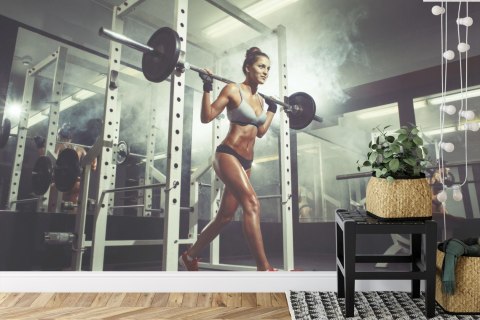 Fototapeta Kobieta Na Siłowni Podnosząca Sztangę Vinyl Gładki 152.5x104 FT-3938-VGL