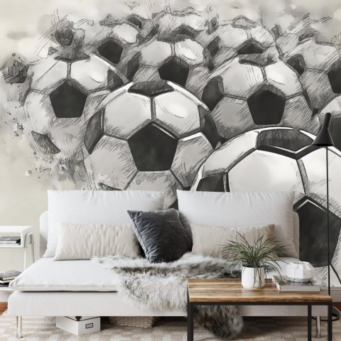 Fototapeta Piłki Nożne Rysowane Ołówkiem Vinyl Gładki 152.5x104 FT-3375-VGL