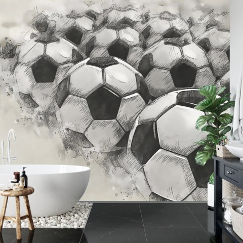 Fototapeta Piłki Nożne Rysowane Ołówkiem Vinyl Gładki 152.5x104 FT-3375-VGL