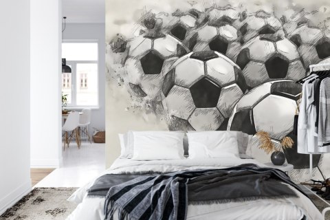 Fototapeta Piłki Nożne Rysowane Ołówkiem Vinyl Gładki 152.5x104 FT-3375-VGL