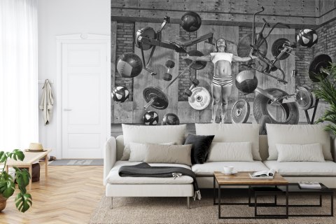 Fototapeta Kobieta Lewitująca Między Sprzętem Sportowym Vinyl Gładki 152.5x104 FT-3952-VGL