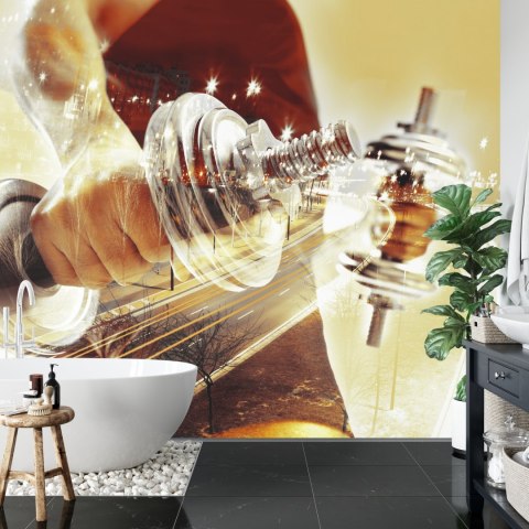 Fototapeta Kolaż Ze Sportowcem I Miastem Nocą Vinyl Gładki 152.5x104 FT-3958-VGL