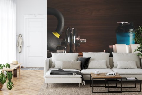 Fototapeta Sprzęt Sportowy Na Tle Desek Flizelina 208x146 FT-3955-VEXL