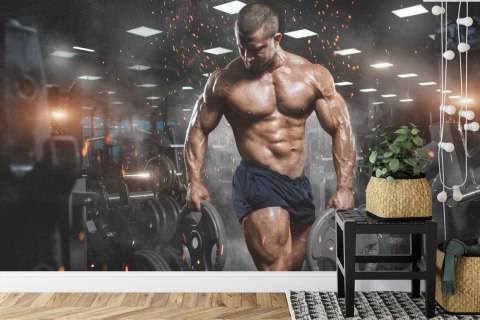 Fototapeta Umięśniony Mężczyzna Na Siłowni Vinyl Gładki 152.5x104 FT-3944-VGL