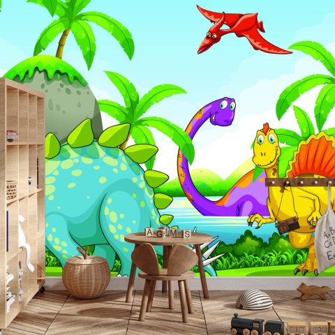 Fototapeta Dinozaury Zieleń I Palmy Flizelina 208x146 FT-2281-VEXL