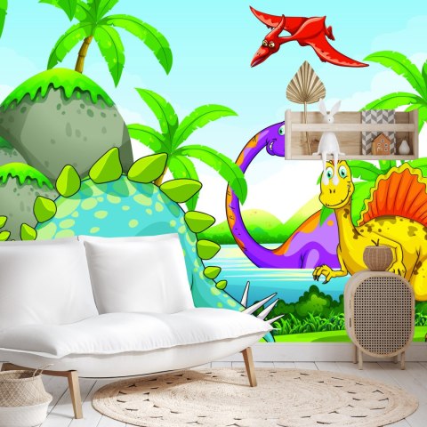 Fototapeta Dinozaury Zieleń I Palmy Flizelina 208x146 FT-2281-VEXL