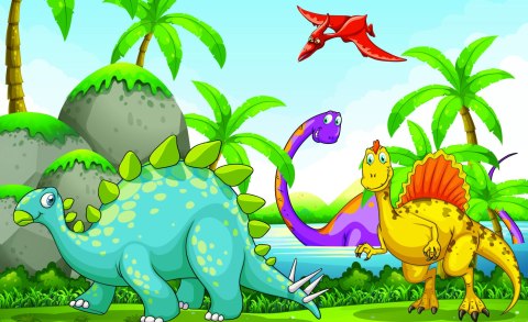 Fototapeta Dinozaury Zieleń I Palmy Vinyl Gładki 152.5x104 FT-2281-VGL