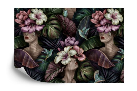 Fototapeta Abstrakcyjne Kobiece Twarze Pośród Kwiatów Vinyl Gładki 152.5x104 FT-3647-VGL