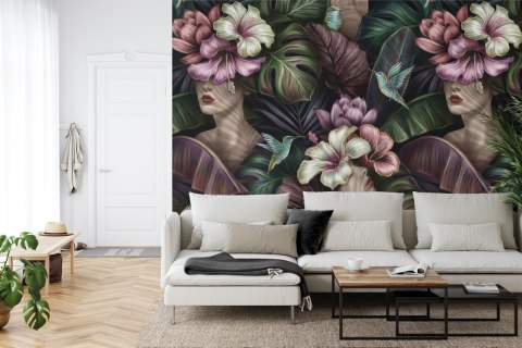 Fototapeta Abstrakcyjne Kobiece Twarze Pośród Kwiatów Vinyl Gładki 152.5x104 FT-3647-VGL