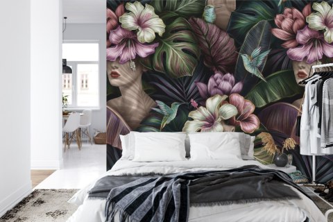 Fototapeta Abstrakcyjne Kobiece Twarze Pośród Kwiatów Vinyl Gładki 152.5x104 FT-3647-VGL