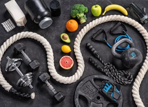 Fototapeta Sprzęt Sportowy Z Owocami I Warzywami Flizelina 208x146 FT-3963-VEXL