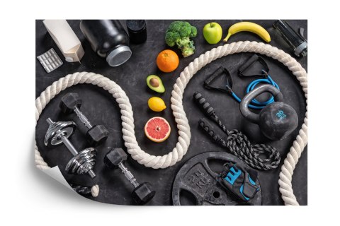 Fototapeta Sprzęt Sportowy Z Owocami I Warzywami Vinyl Gładki 152.5x104 FT-3963-VGL