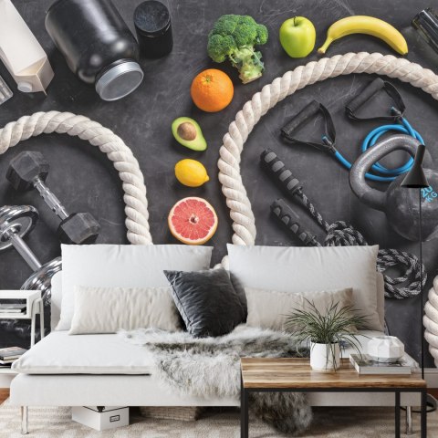 Fototapeta Sprzęt Sportowy Z Owocami I Warzywami Vinyl Gładki 152.5x104 FT-3963-VGL