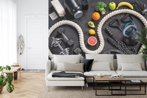 Fototapeta Sprzęt Sportowy Z Owocami I Warzywami Vinyl Gładki 152.5x104 FT-3963-VGL