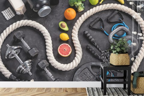 Fototapeta Sprzęt Sportowy Z Owocami I Warzywami Vinyl Gładki 152.5x104 FT-3963-VGL