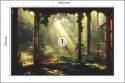 Fototapeta A Large Arch-Shaped Window, A Portal In The Dark Mystical Forest, The Sun's Rays Pass Through The Window And Tre