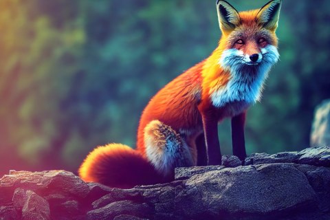 Fototapeta Fox Sitting In The Woods With Weird Eyes Flizelina 208x146 FT-448489-VEXL