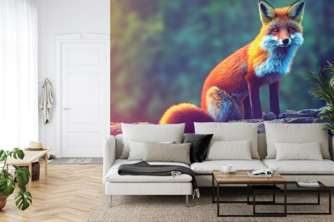 Fototapeta Fox Sitting In The Woods With Weird Eyes Vinyl Gładki 152.5x104 FT-448489-VGL