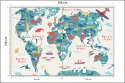 Fototapeta Map Of The World Wallpaper Design For Children's Room. Cute Design, Animals And Builds, Culture, Mural Art. Fliz