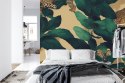 Fototapeta Seamless Tropical Pattern With Exotic Trees, Leopards, And Palm Leaves. Abstract Jungle Pattern With Leopards, Digita