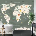 Fototapeta The World Map With Cartoon Animals For Kids, Nature, Discovery And Continent Name, Ocean Name. Children's Map De