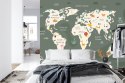 Fototapeta The World Map With Cartoon Animals For Kids, Nature, Discovery And Continent Name, Ocean Name. Children's Map De