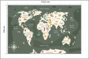 Fototapeta The World Map With Cartoon Animals For Kids, Nature, Discovery And Continent Name, Ocean Name. Children's Map De